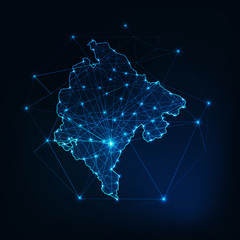 Montenegro map outline with stars and lines abstract framework. Communication, connection concept.