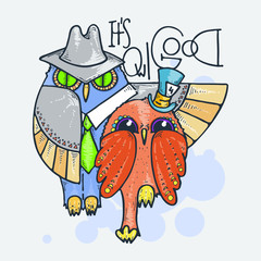 It is owl good. Cute hand drawn dancing owls. Print for poster, cards, t-shirt, coloring or bags