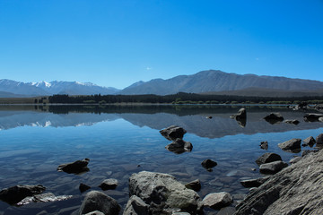 Transparent water in Tekapo Lake, New Zealand, South Island
