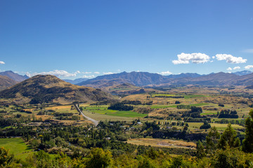 Fototapeta premium valley view from crown range road Cardrona, New Zealand, Otago