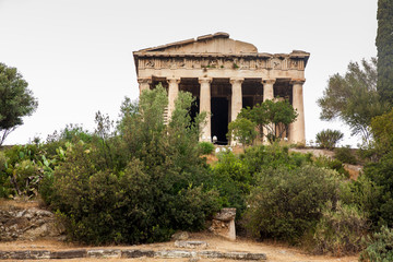 Fototapeta na wymiar Ruins of the ancient Temple of Hephaestus built at the Ancient Agora between 460 and 420 B.C.
