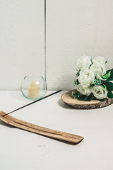 incense on white wooden background