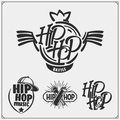 Hip-hop and rap emblems, attributes and accessories. Poster templates and design elements. - obrazy, fototapety, plakaty