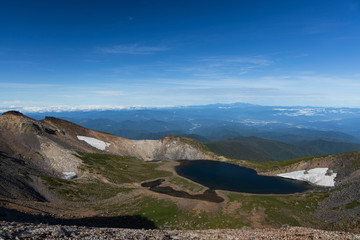 乗鞍岳の雪渓、池