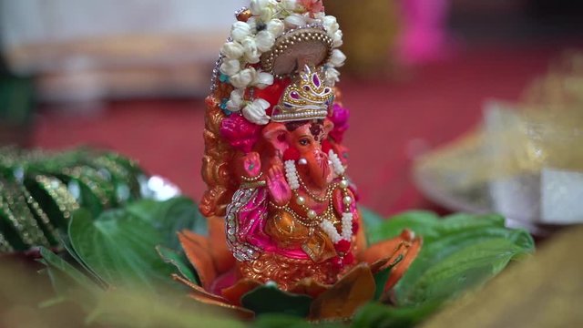 Colorful idol of God Ganesha of Hindu tradition
