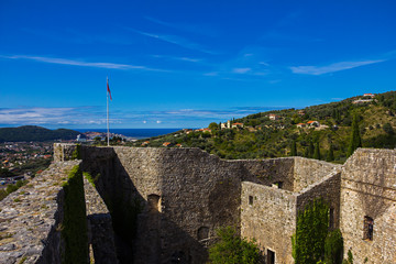 Fototapeta na wymiar Stari Bar (Old Bar), Montenegro, the different view of the ancient city fortress, an open-air museum and the largest and the most important Medieval archaeological site in the Balkans, archaeologicall