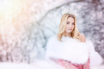 Snow queen, princess with crown and fur coat. Winter fairy tale © Elina Leonova