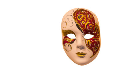 Colorful traditional Venetian mask isolated on white background.