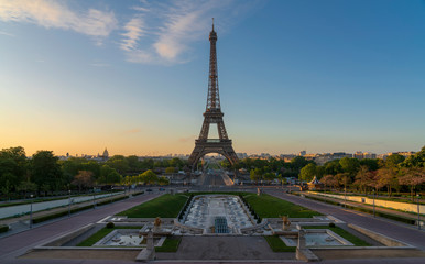View of Eiffel tower in Paris at dawn