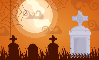 halloween dark cemetery scene icon