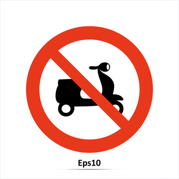 No Motorcycle sign or No Parking Sign on gray background, vector illustration. Red prohibition sign. Stop symbol.