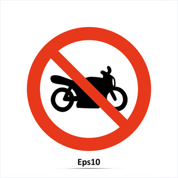 No Motorcycle sign or No Parking Sign on gray background, vector illustration. Red prohibition sign. Stop symbol.