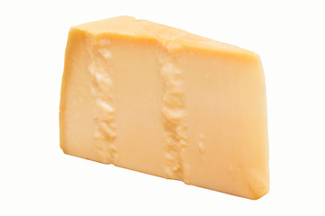 Piece of fresh tasty Parmesan cheese isolated on a white background