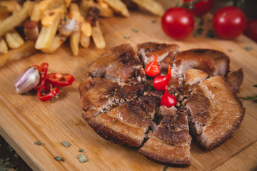 Pig's belly and fries