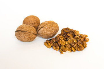 Walnuts isolated on white background, selective focus