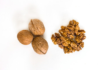 Walnuts isolated on white background, selective focus