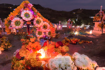 Cemetery decoration in a day of the dead mexican tradition