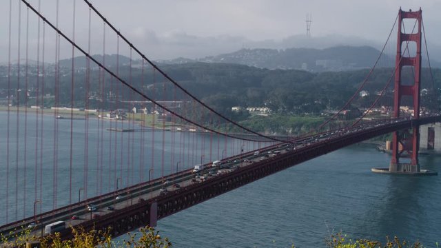 Time Lapse of Golden Gate Bridge in San Francisco.  Early Morning Haze and Traffic