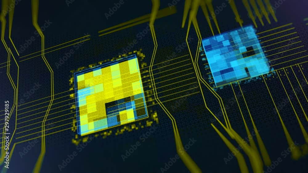 Poster processors cpu concept. animation. motherboard digital chip. abstract animation of computer central 