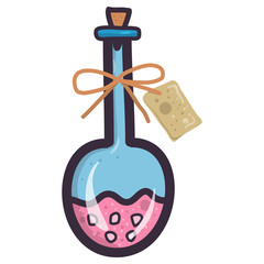 Cartoon illustration with pink witch poison bottle on transparent background.Halloween party decoration elements. Vector art.