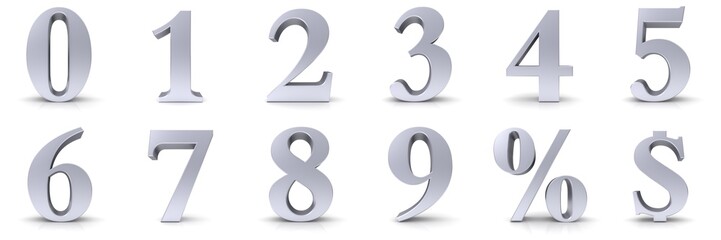 percent percentage dollar sign silver 3d numbers