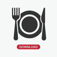 Kitchen icon of dish, fork and knife