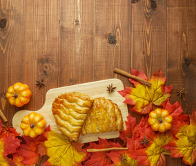 Thanks giving celebration food table top view,flat lay with copy space 