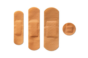 Adhesive bandages isolated on white background. Collection of medical plasters
