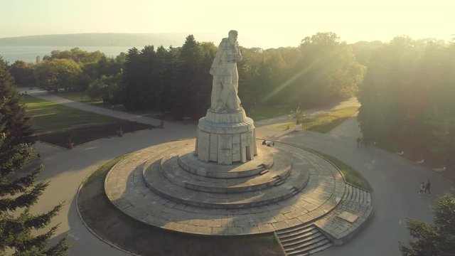 Aerial view over The Pantheon Monument in the Sea Garden of Varna, Bulgaria