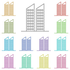 Building multi color icon. Simple thin line, outline vector of buildings icons for ui and ux, website or mobile application