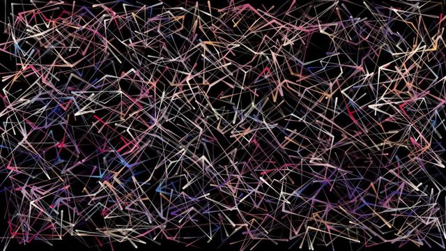 Abstract animated space with galaxies, stars, universe over dark matter, lines and stripes, grid mesh nodes with geometric pattern over dark background