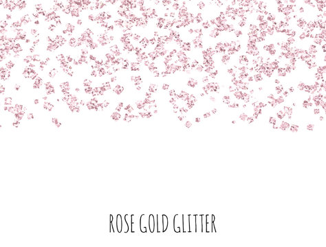 Rose Gold Glitter Border With Pink Sparkle Square Confetti. 