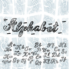  Hand drawn calligraphy typeface on white background for logos.Outdoor poster advertising inspired font. Textured unique brush in alphabet style. Letters.Vector Alphabet. Exclusive Custom Letters.