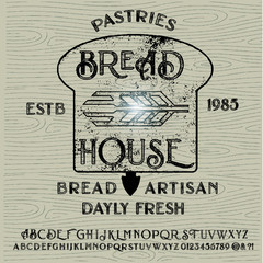  Hand Made Font"Bakery" custom handwritten alphabet. Original Letters and Numbers. Vintage retro hand drawn typeface .Vector illustration. Textured Version.