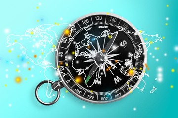 Metal antique compass on white background