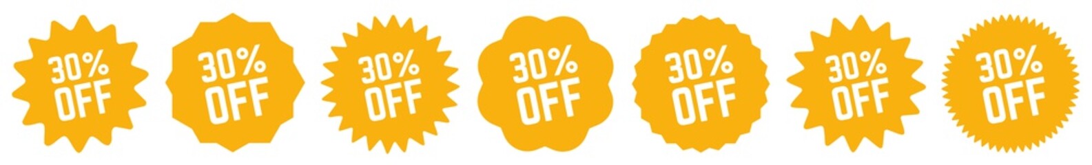 30 Percent OFF Discount Tag Orange | Special Offer Icon | Sale Sticker | Deal Label | Variations