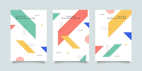 Placard templates set with Geometric shapes, Memphis geometric style flat and line design elements. Memphis art for covers, banners, flyers and posters. Eps10 vector illustrations