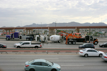 A crashed cement truck is lifted from the high way. El Paso, TX. Tuesday, ‎October ‎22, ‎2019