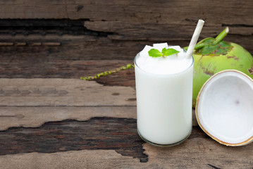 Coconut smoothies white fruit juice milkshake blend beverage healthy high protein the taste yummy...