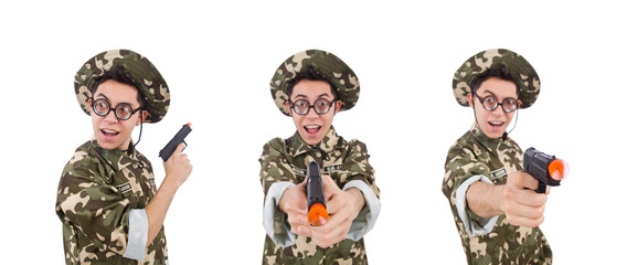 Funny soldier isolated on the white