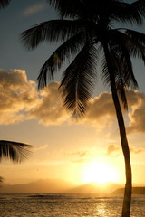 Fototapeta na wymiar Coucher de soleil sur la plage, Guadeloupe, France