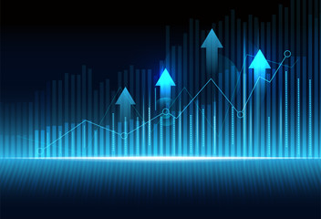 Business candle stick graph chart of stock market investment trading on blue background. Bullish point, Trend of graph. Eps10 Vector illustration.