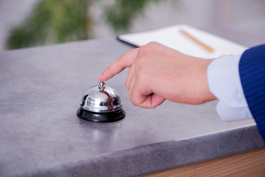 Hotel reception bell at the counter