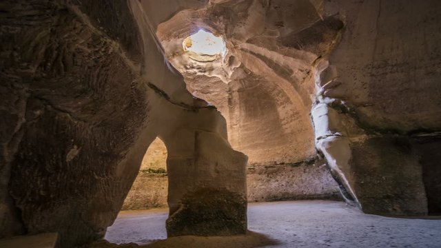 Bell cave at Beit Guvrin national park, Israel, timelapse 4k panoramic view