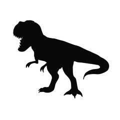 Vector black flat tyrannosaur rex dinosaur silhouette isolated on white background