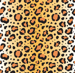 Fototapeta na wymiar Vector seamless pattern of black leopard or yaguar dots isolated on orange yellow gradient background. Animal fur print illustration