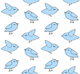 Vector seamless pattern of hand drawn doodle blue birds isolated on white background