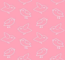 Vector seamless pattern of hand drawn doodle white birds isolated on pink background