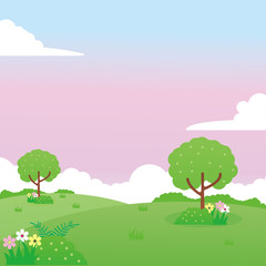 Nature landscape vector illustration with cute design suitable for kids 