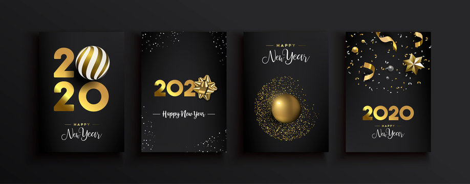 Happy New Year 2020 gold 3d elegant card set